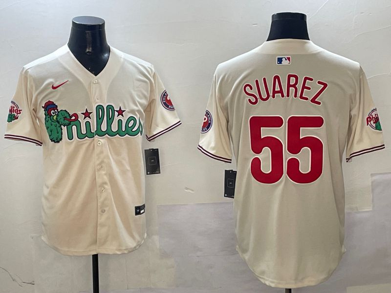 Men Philadelphia Phillies #55 Suarez Cream Three generations Joint Name Game 2025 Nike MLB Jersey style 1->philadelphia phillies->MLB Jersey